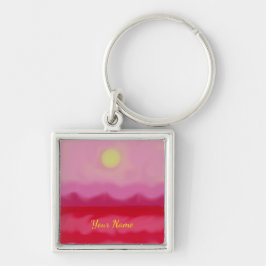 Red Sunset Ocean Keychain Fyrkantig Silverfärgad Nyckelring