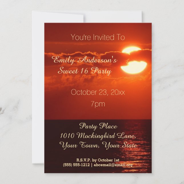 Red Sunset Summer Beach Theme Sweet 16 Birthday Inbjudningar (Framsida)