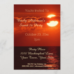Red Sunset Summer Beach Theme Sweet 16 Birthday Inbjudningar