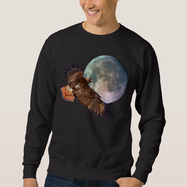 Red-Svan Hawk & Full Moon Wildlife Shirt Lång Ärmad Tröja (Framsida)