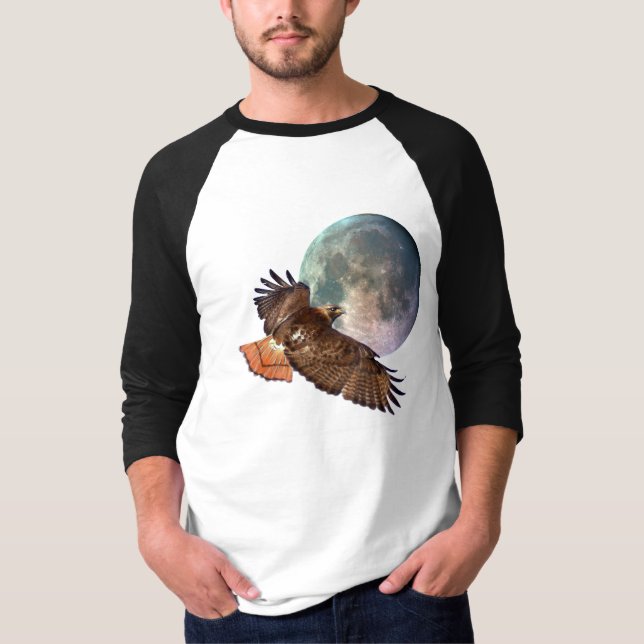 Red-Svan Hawk & Full Moon Wildlife Shirt Tee (Framsida)