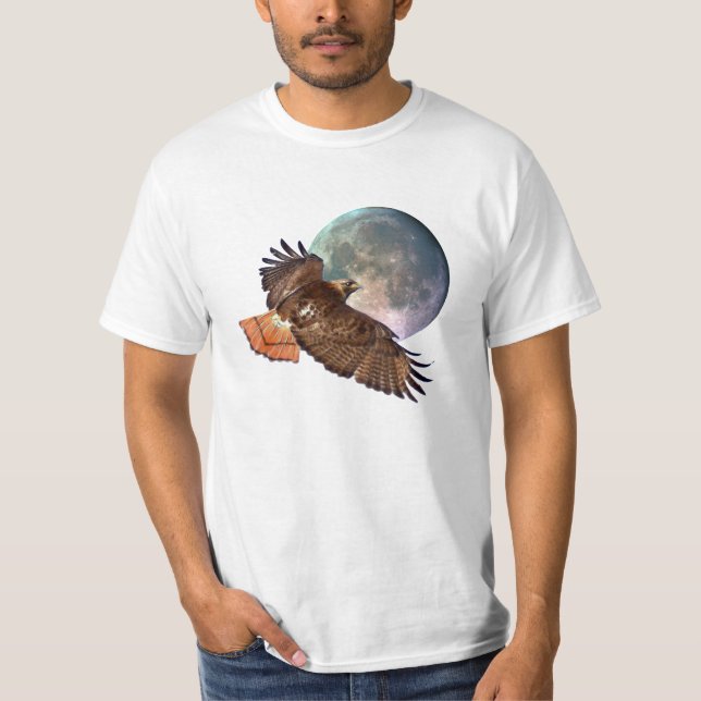Red-Svan Hawk & Full Moon Wildlife Shirt Tee (Framsida)