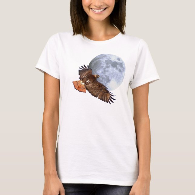 Red-Svan Hawk & Full Moon Wildlife Shirt Tee Shirt (Framsida)