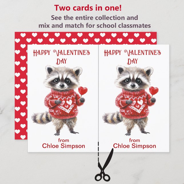 Red Sweater Raccoon Barn Valentine Classroom-kort Vykort (Skapare uppladdad)