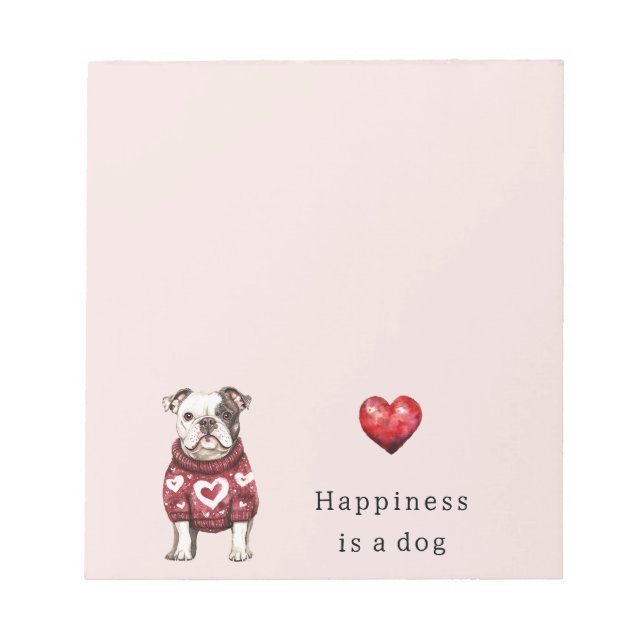 Red Sweater White Hearts Happiness is a dog Anteckningsblock (Framsida)