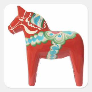 Red Swedish Dala Horse Fyrkantigt Klistermärke