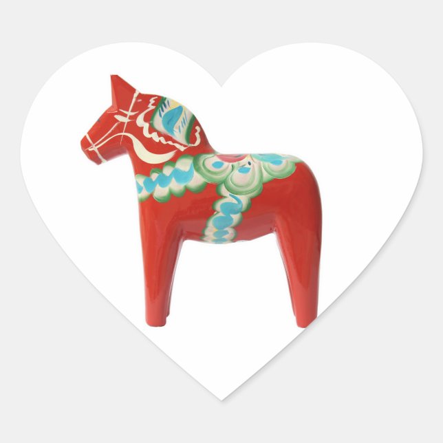 Red Swedish Dala Horse Hjärtformat Klistermärke (Framsida)