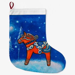Red Swedish Dala Horse Jul Stock Stor Julstrumpa