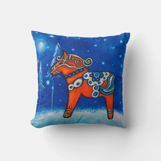 Red Swedish Dala Horse Whimsical Art Kudde (Framsida)