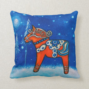 Red Swedish Dala Horse Whimsical Art Kudde