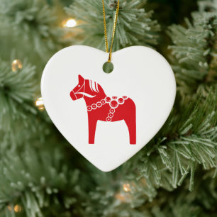 Red Swedish Horse Art Julgransprydnad Keramik
