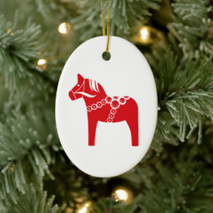 Red Swedish Horse Art Julgransprydnad Keramik