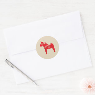 Red Swedish Horse Scandinavian juldesign Runt Klistermärke