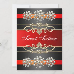Red Sweet16 Elegant Pearl Birthday Inbjudan