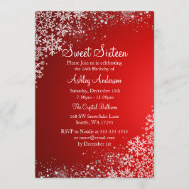 Red Sweet 16 Winter Wonderland Gnistra Snöflingor Inbjudningar