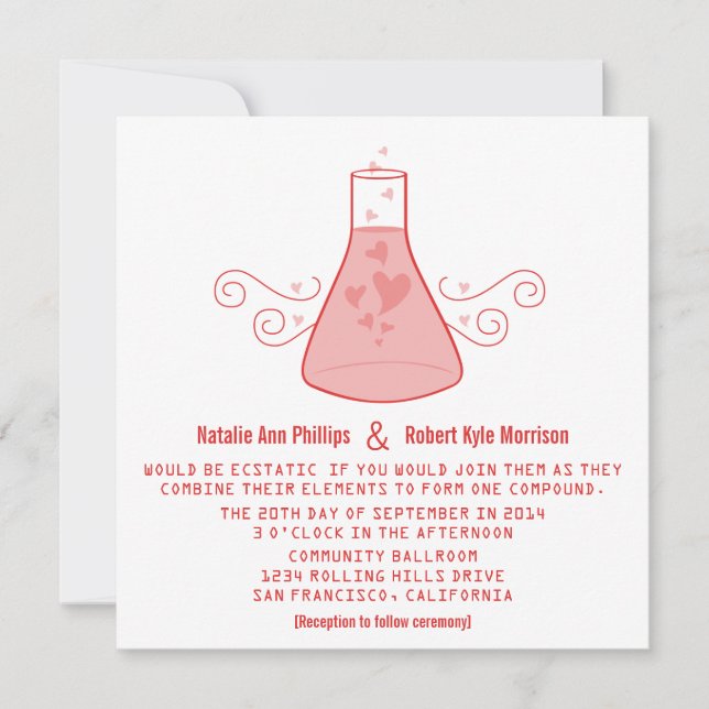Red Sweet Chemistry Wedding bjudande Inbjudningar (Framsida)