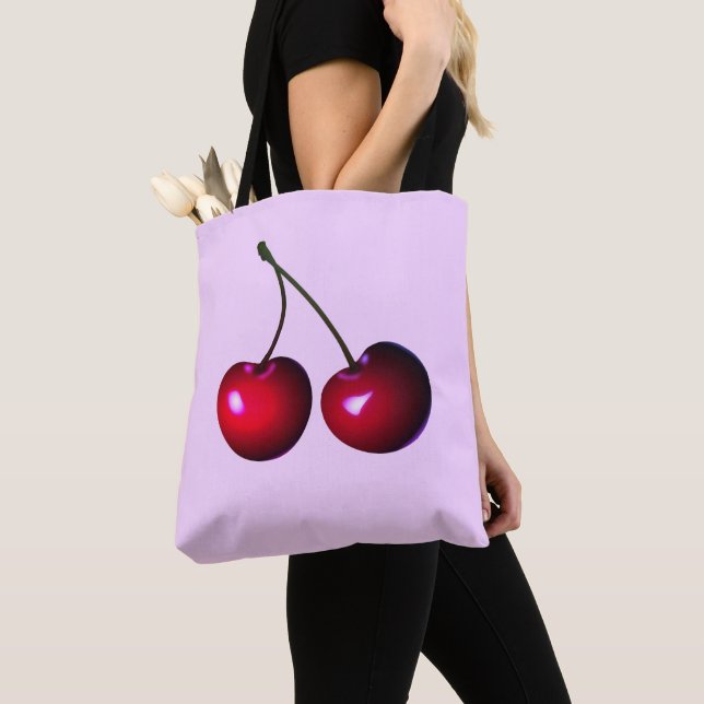Red Sweet Cherries Tote Bag Välj Färg Tygkasse (Närbild)