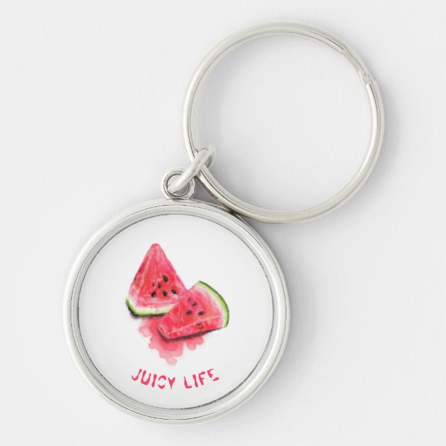 Red Sweet Juicy Watermelon Keychain Biet Tasty Rund Silverfärgad Nyckelring (Framsidan)