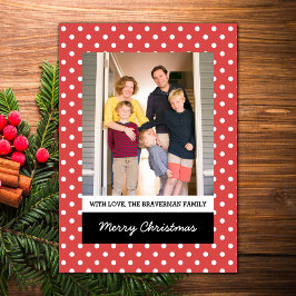 Red Sweet Polka Dot Helgdag Photo Flat Card Julkort