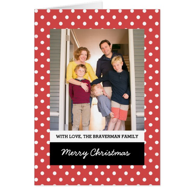 Red Sweet Polka Dot Helgdag Photo Greeting Card Hälsningskort (Framsidan)