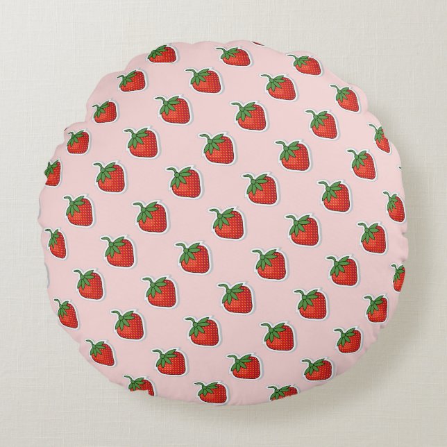 Red Sweet Strawberry mönster Rund Kudde (Framsidan)
