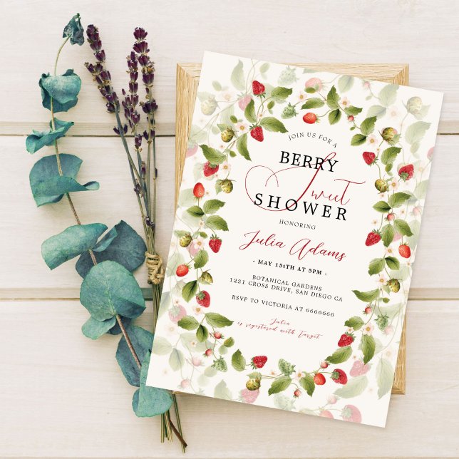 Red Sweet Vild Strawberry Flowers Baby Shower Inbjudningar (Skapare uppladdad)