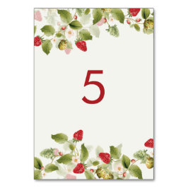 Red Sweet Vild Strawberry Flowers Bröllop Bordsnummer