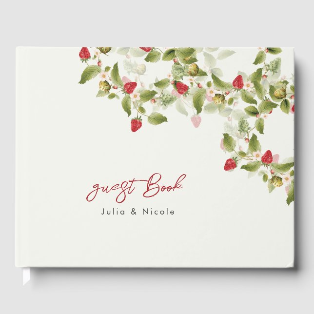 Red Sweet Vild Strawberry Flowers Bröllop Gästböcker (Framsida)