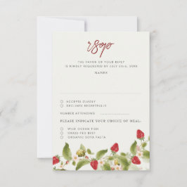 Red Sweet Vild Strawberry Flowers Bröllop OSA Kort