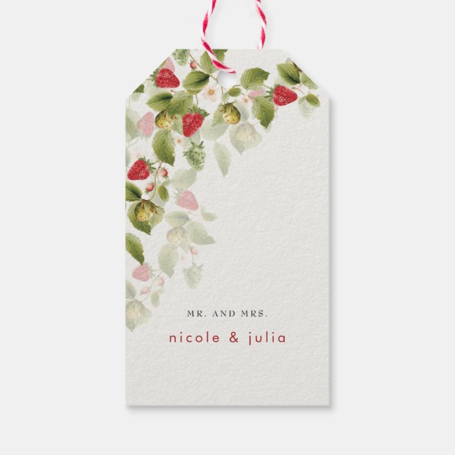 Red Sweet Vild Strawberry Flowers Bröllop Presentetikett (Baksidan)