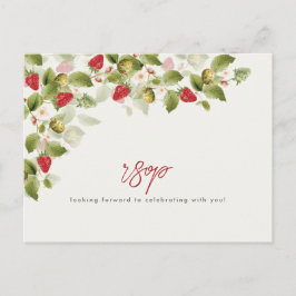 Red Sweet Vild Strawberry Flowers Bröllop Vykort
