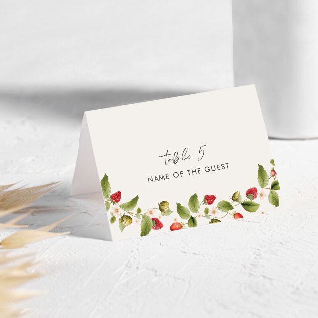 Red Sweet Wild Strawberry Wedding Place Card Bordsnummer (Skapare uppladdad)