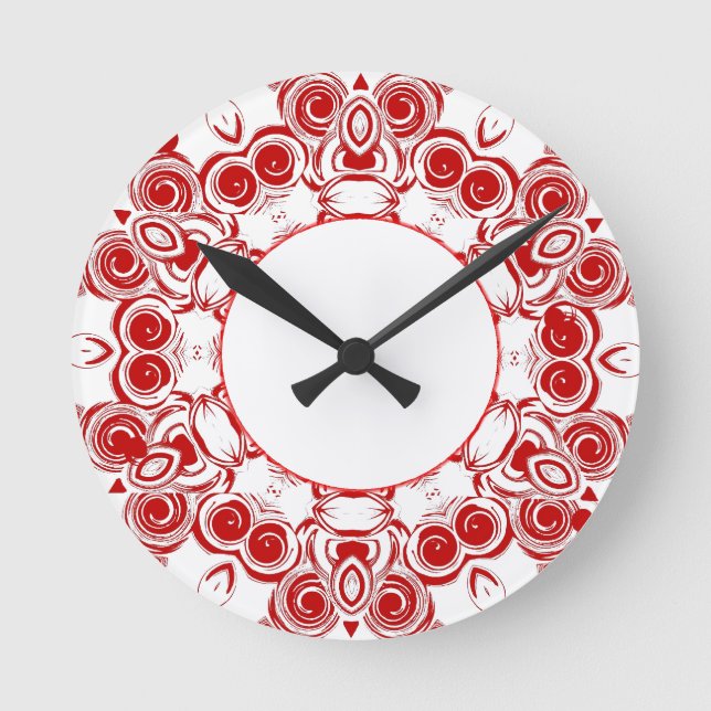 Red Swirl Clock Rund Klocka (Framsida)