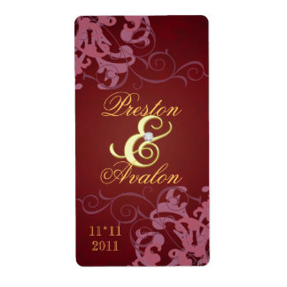 Red Swirl Guld, jude Bröllop Vin-etiketten Fraktsedel