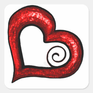 Red Swirl Heart Fyrkantigt Klistermärke