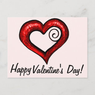 Red Swirl Heart Helg Vykort