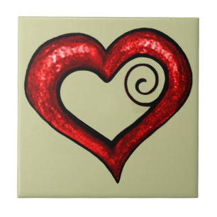 Red Swirl Heart Kakelplatta