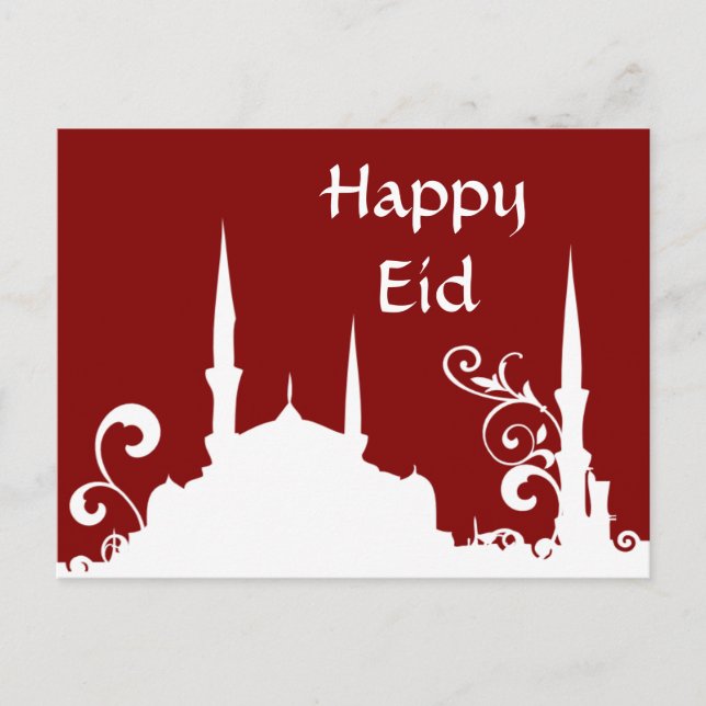 Red Swirl Mosque Ramadan/Eid Banner/Streamer Vykort (Framsida)