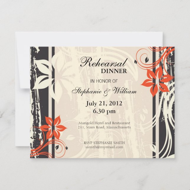 Red Swirl Rehearsal Dinner Card in Black Inbjudningar (Framsida)