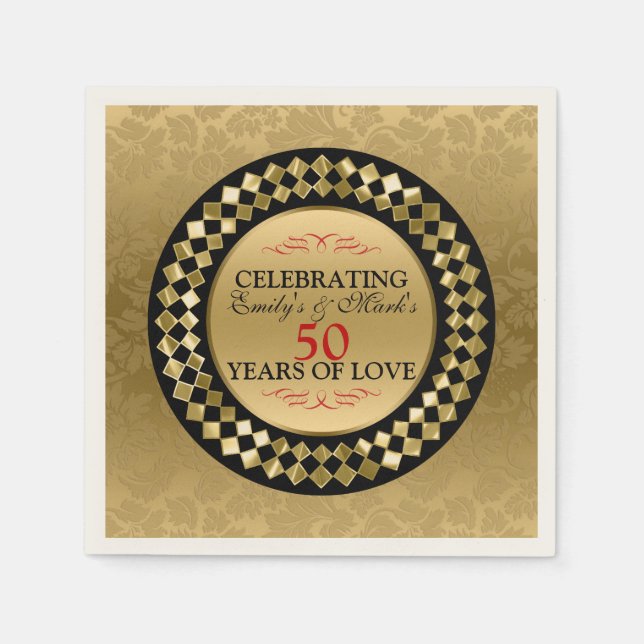 Red Swirls Guld Damask Pappersservett (Framsidan)