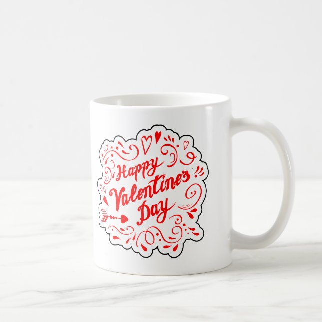 Red Swirly Valentine Day Graphic Kaffemugg (Höger)
