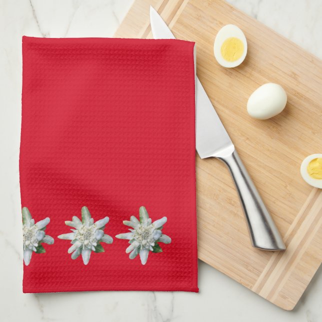 Red Swiss Towel Schweiz Edelweiss-blommor Kökshandduk (Vikt i Fjärdedel)