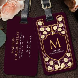 Red Sword Shield Medieval Fantasy Monogram Bagagebricka