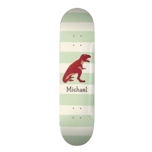 Red T-Rex på Pastel Grönt Rand Mini Skateboard Bräda 18,7 Cm