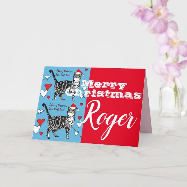 Red Tabby katt God jul Mans Namn Card Kort (Orkide)