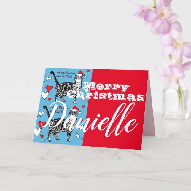 Red Tabby katt God jul Womans Namn Card Kort (Orkide)