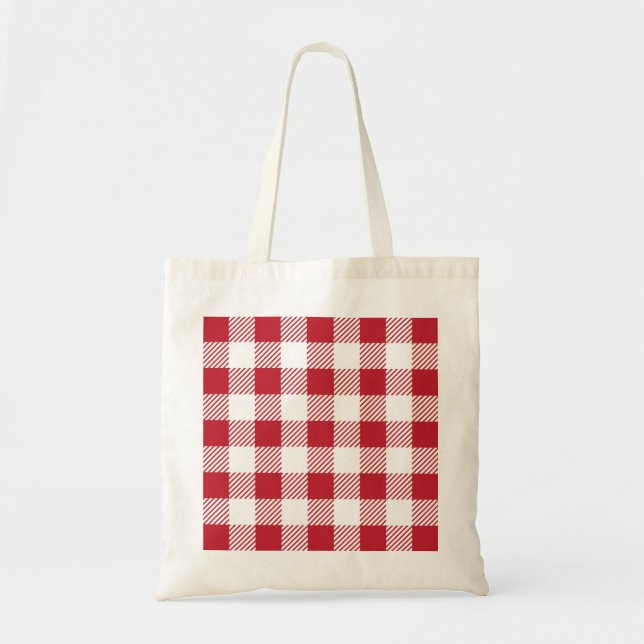 Red Tablecloth Gingham Checked Tote Bag Tygkasse (Framsidan)