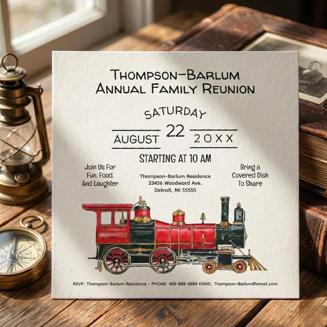 Red Tåg Family Reunion-inbjudan Inbjudningar (Red Train Family Reunion Invitation)