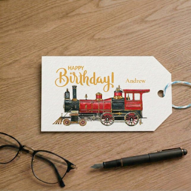 Red Tåg Grattis på födelsedagen Presentetikett (Red Train Happy Birthday Gift Tags)