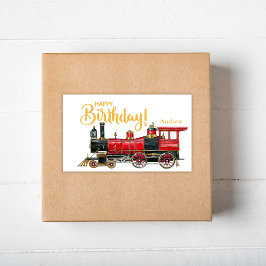 Red Tåg Grattis på födelsedagen Rektangulärt Klistermärke